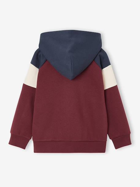 Zipped hooded sweatshirt for boys with colour block design bordeaux red+green+marl grey+medium blue+ochre 
