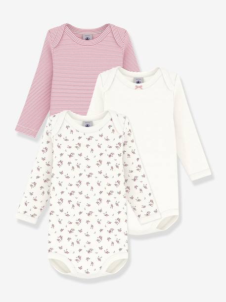 Pack of 3 long-sleeved bodysuits by PETIT BATEAU rose 