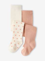 -Pack of 2 Pairs of Tights with Heart Motifs for Baby Girls