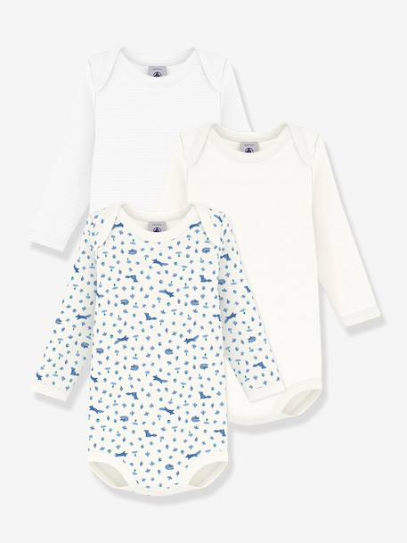 Pack of 3 long-sleeved bodysuits by PETIT BATEAU blue 