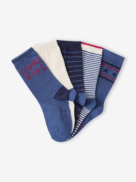 Pack of 5 Pairs of 'Cool Kids' Socks for Boys azure+indigo+night blue+sage green 