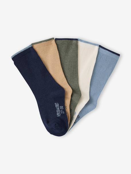 Pack of 5 Pairs of Basics Socks for Boys beige+olive 