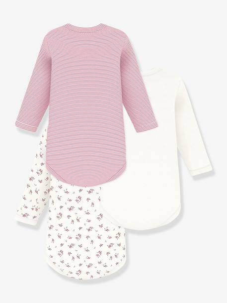 Pack of 3 long-sleeved bodysuits by PETIT BATEAU rose 