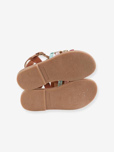 Leather Sandals with Straps, for Girls caramel+Light Brown+multicoloured+set brown 