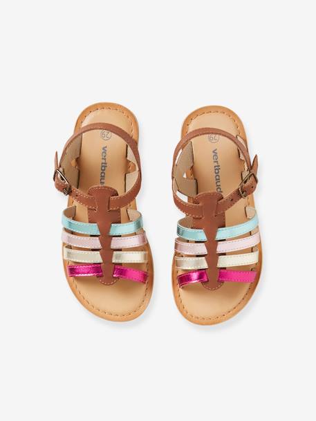 Leather Sandals with Straps, for Girls caramel+Light Brown+multicoloured+set brown 