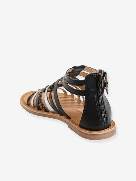 Spartan Style Leather Sandals for Girls Black+Gold+Silver 