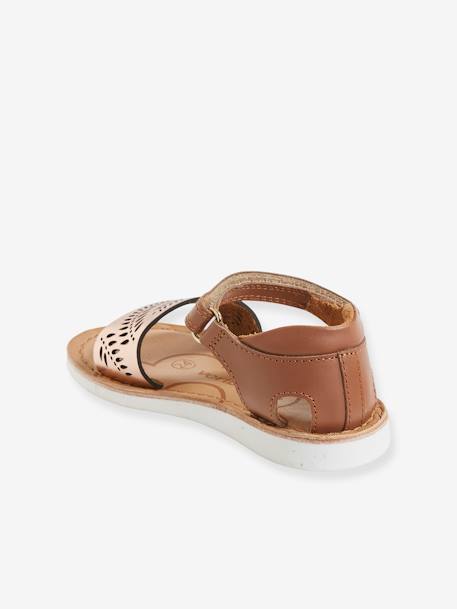 Leather Sandals for Girls, Designed for Autonomy Camel+GREEN MEDIUM 2 COLOR/MULTICOLR 
