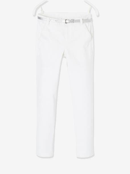 Chino Trousers  in Sateen with Iridescent Belt for Girls White 