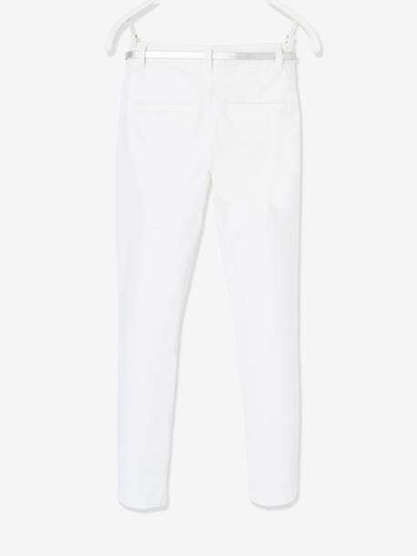 Chino Trousers  in Sateen with Iridescent Belt for Girls White 