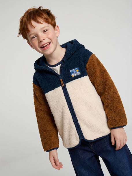 Zip-up hooded cardigan for boys fir green+medium blue 