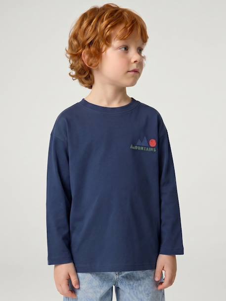 Long-sleeved T-shirt for boys fir green+ocean blue+ochre 