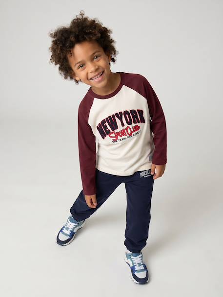 Long-sleeved raglan T-shirt for boys bordeaux red 