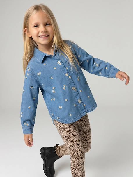 Embroidered Long-sleeved shirt for girls denim blue 