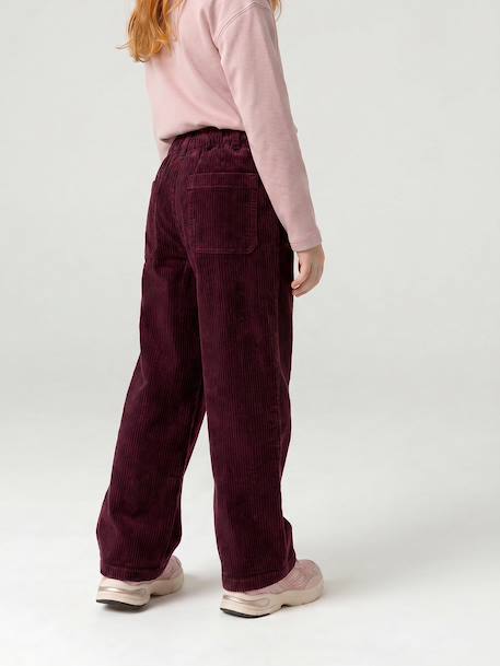 Wide Corduroy Paperbag Trousers for Girls bordeaux red+camel+mauve+navy blue+olive 