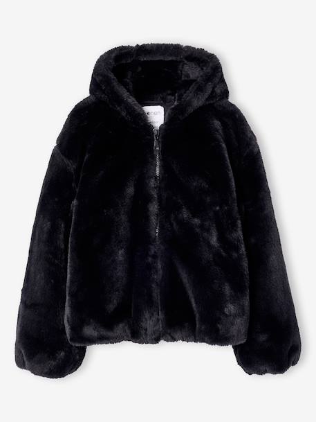 Faux fur jacket for girls black 