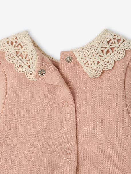 Baby dress in fleece with crochet collar green+rosy 