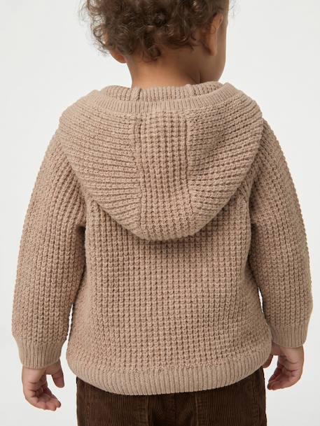 Baby hooded knitted cardigan marl beige 