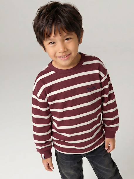 Striped Long-Sleeved T-Shirt for Boys bordeaux red+ecru+night blue 