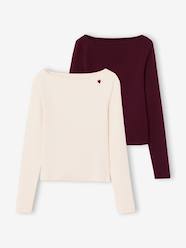 Girls-Pack of 2 Ribbed T-Shirts for Girls, JONEN