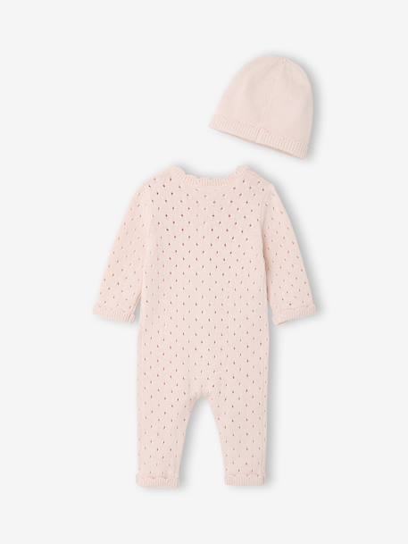 Newborn playsuit and hat set for girls pale pink 