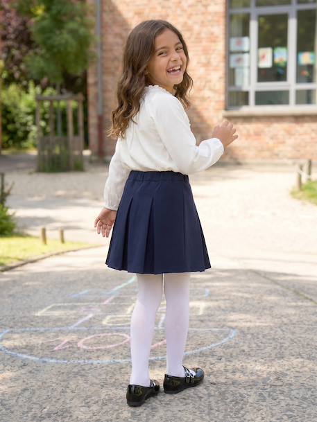 Easy-to-Slip-On Pleated Skirt for Girls grey+navy blue 