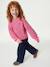Long-sleeved round-neck jumper for girls ecru+navy blue+rose 