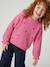 Long-sleeved round-neck jumper for girls ecru+navy blue+rose 