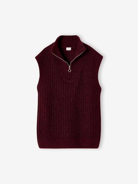 Sleeveless Trucker Jumper for Girls, JONEN bordeaux red+marl grey 