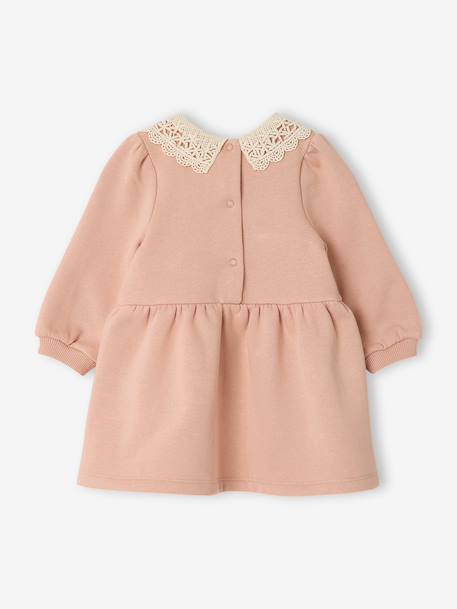 Baby dress in fleece with crochet collar green+rosy 