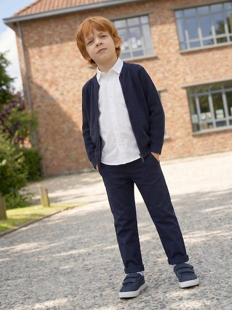Long-Sleeved Varsity Cardigan for Boys marl grey+navy blue 