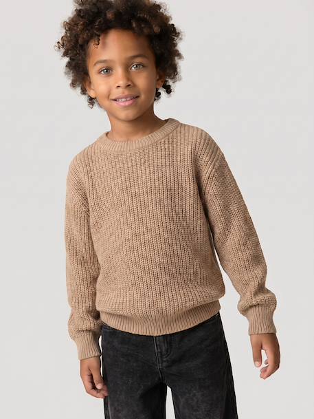 Round-neck jumper for boys marl beige 