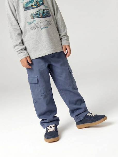 Cargo trousers for boys denim blue+olive 