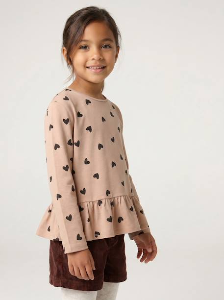 Long-sleeved blouse for girls dusky pink+taupe 