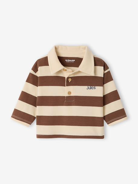 Striped long-sleeved baby polo shirt cocoa+grey blue 