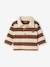 Striped long-sleeved baby polo shirt cocoa+grey blue 