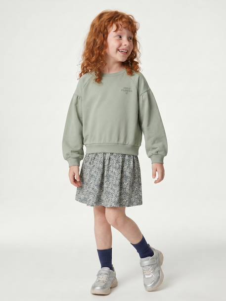 Dual Fabric Dress for Girls anthracite+ecru+mauve+sage green 