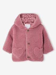 Sherpa hooded coat for babies with "leopard" print lining