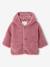 Sherpa hooded coat for babies with 'leopard' print lining beige+old rose 