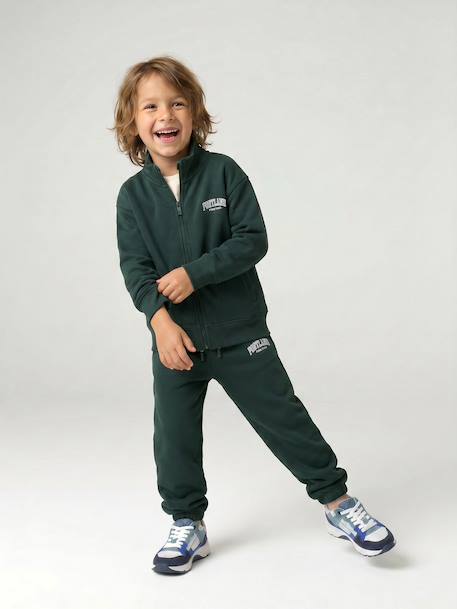 Zipped sweatshirt for boys with a trucker neck fir green+navy blue+red 