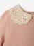 Baby dress in fleece with crochet collar green+rosy 
