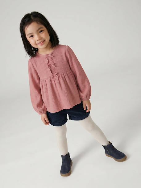 Long-sleeved blouse for girls blush+ecru 