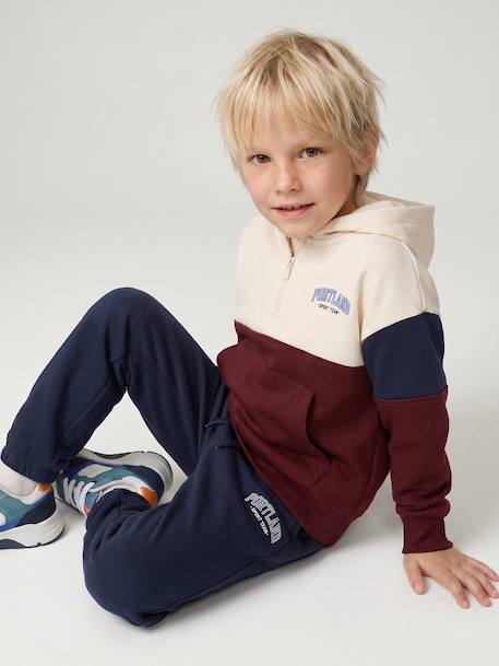Boys' colour block hooded sweatshirt bordeaux red+red 