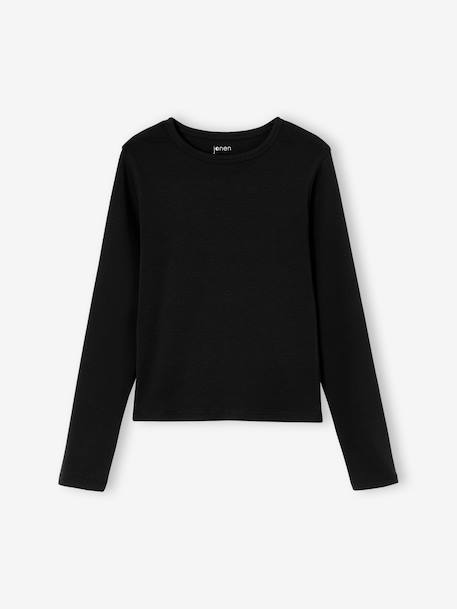 Pack of 2 cropped long-sleeved T-shirts for girls black+chocolate 