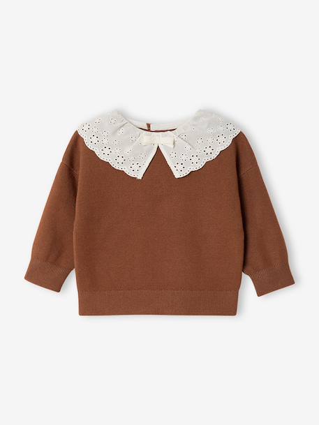 Long-sleeved jumper for baby girls mauve+mocha 