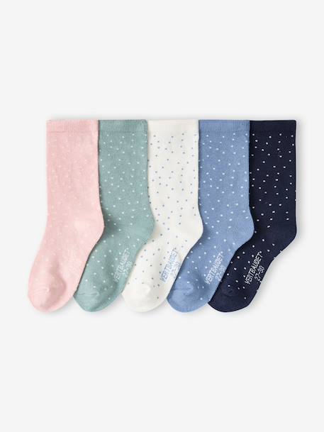 Pack of 5 Pairs of Dotted Socks for Girls dusky pink+pale pink+rose+rosy 