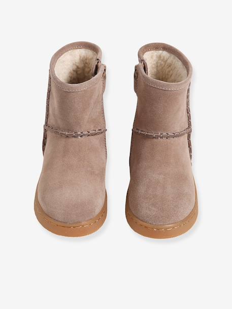 Zip-up leather boots for girls taupe 