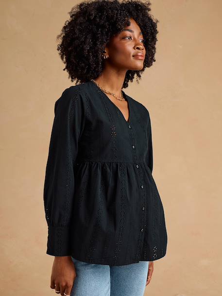 Broderie Anglaise Blouse for Maternity & Nursing, ENVIE DE FRAISE black+olive 