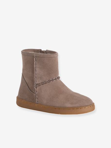 Zip-up leather boots for girls taupe 