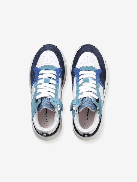 Leather lace-up trainers for boys navy blue 