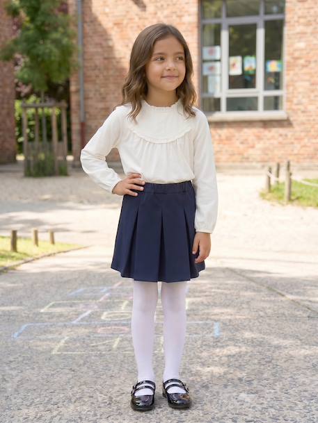 Easy-to-Slip-On Pleated Skirt for Girls grey+navy blue 